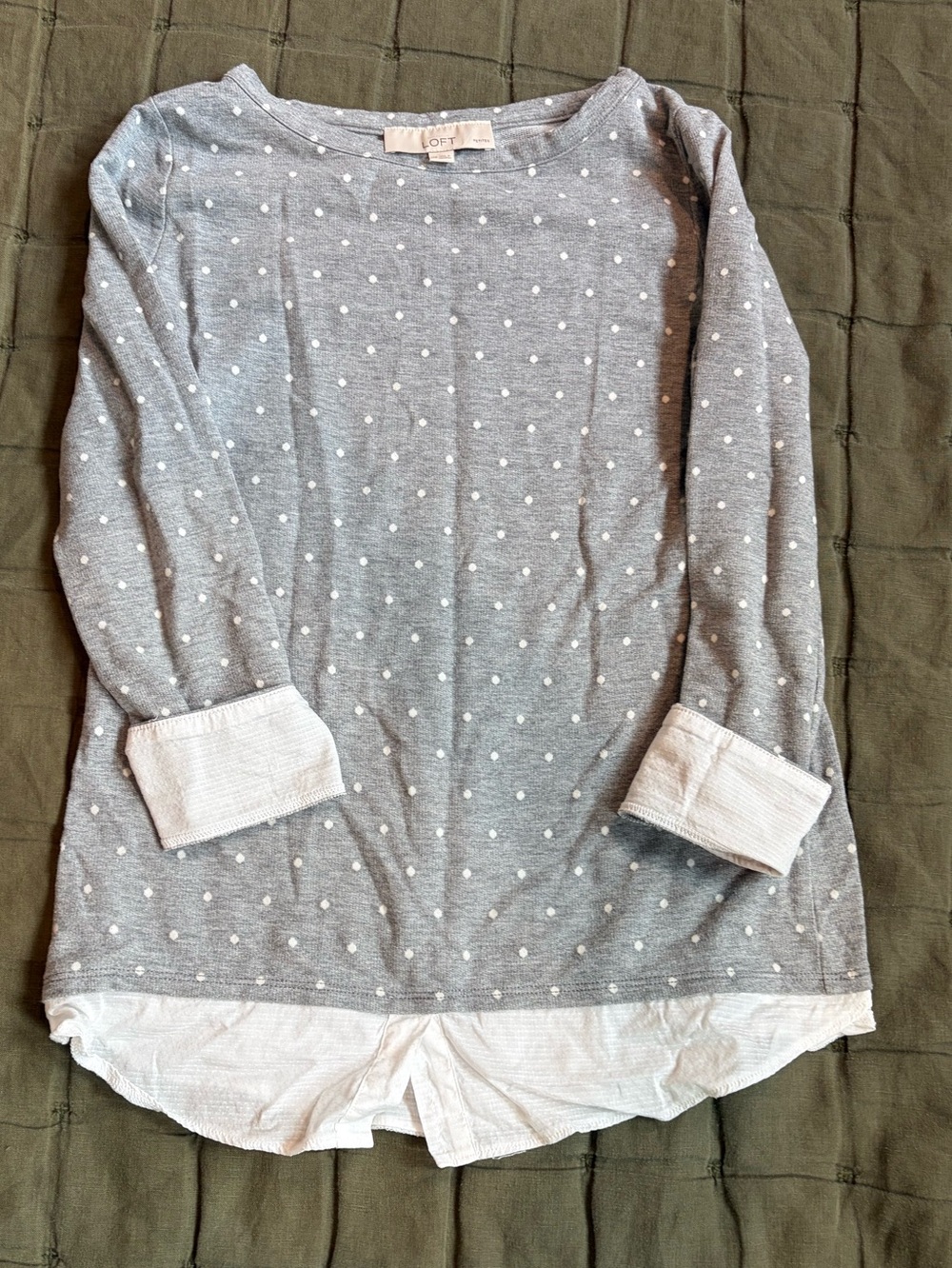 Loft twofer tunic top, gray & white, GUC, XS petite